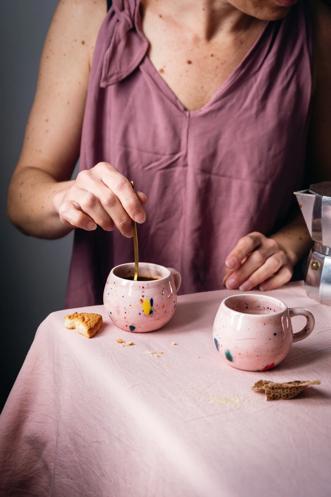 2 Tasses expresso Rose en grès, arc-en ciel - Atelier ORYS