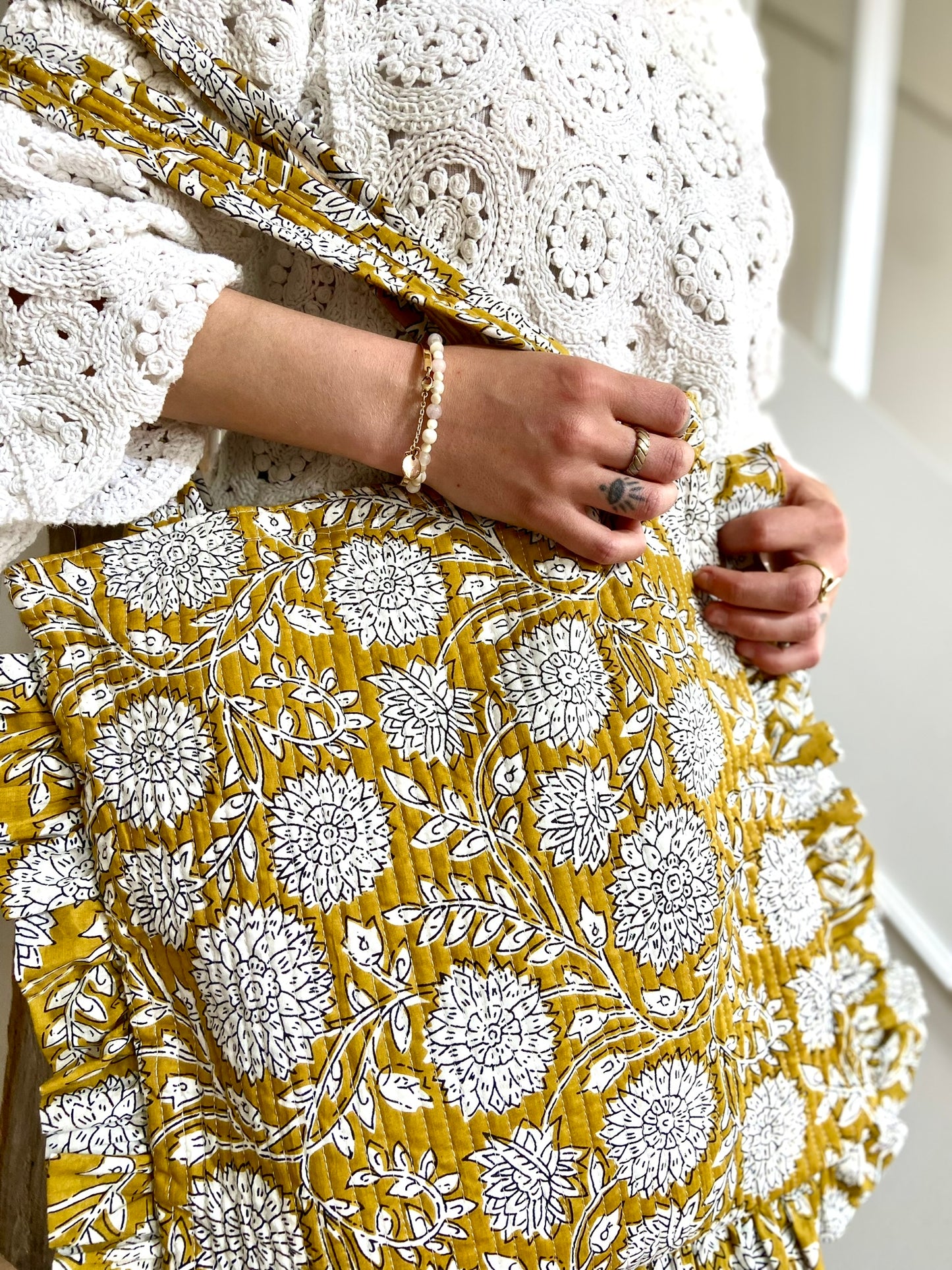 Quilted weekend bag in floral Indian fabric