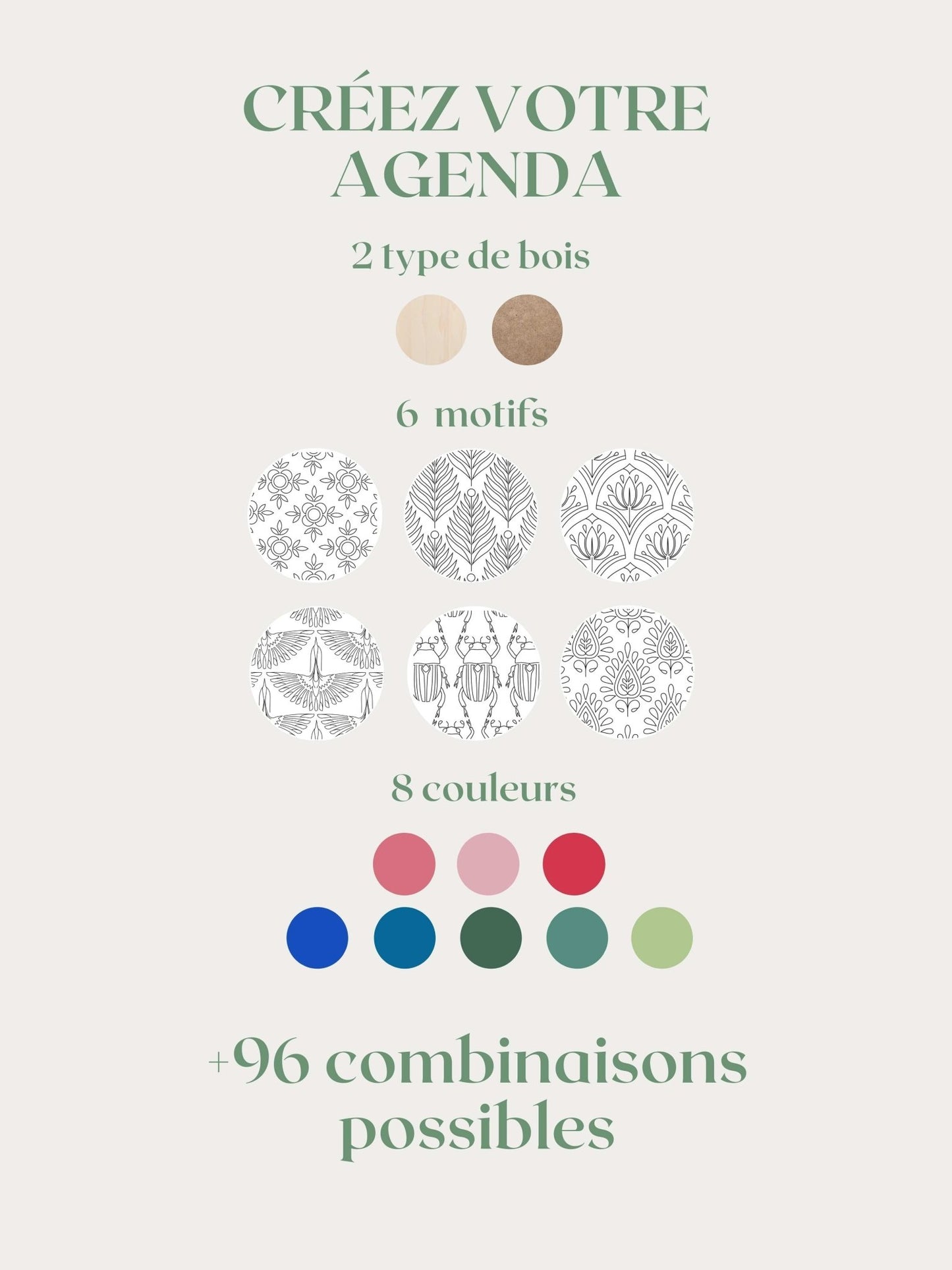 Agenda 2024 en bois de Peuplier à motifs, rechargeable - Atelier ORYS