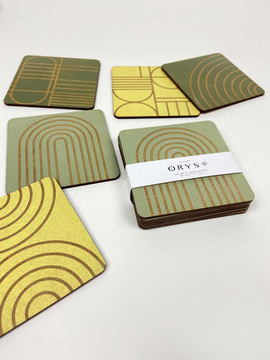 Lot de 6 Sous-verres en bois à motifs géométriques Design - Atelier ORYS