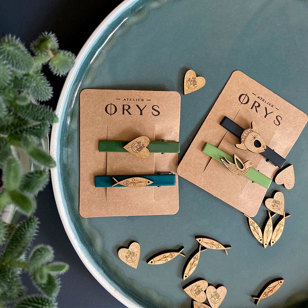 Lot de deux barrettes à cheveux, filles, colorés motifs animaux aux choix - Atelier ORYS