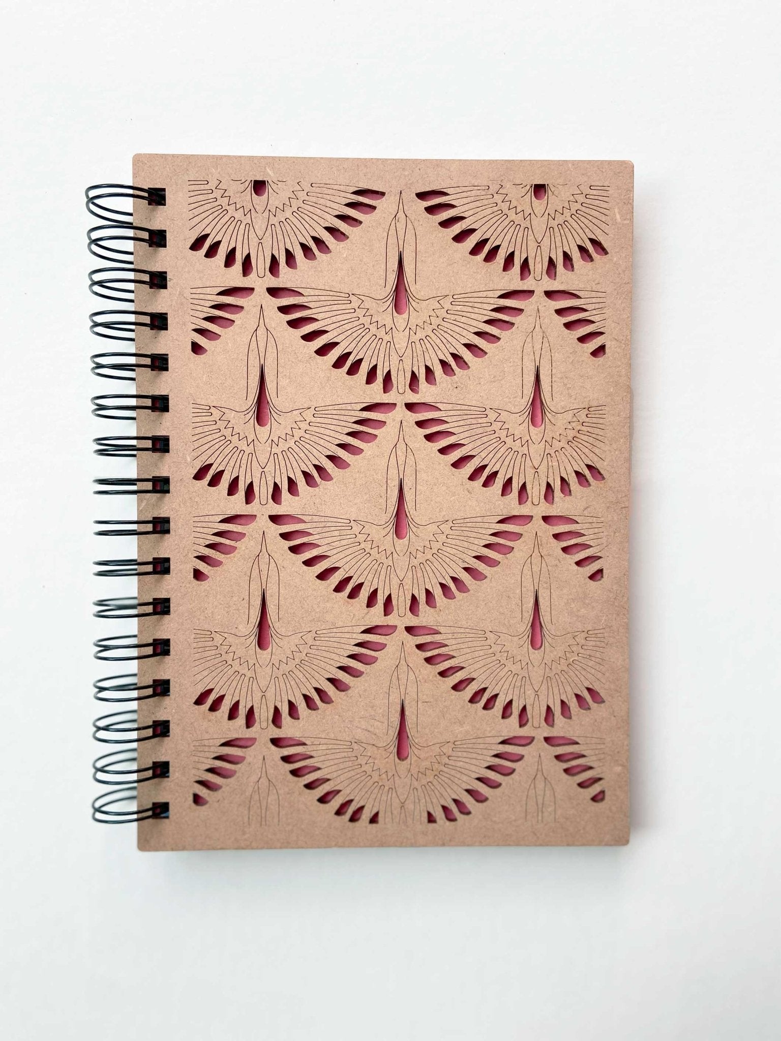 Moyen carnet en bois motif Grue japonaise - Atelier ORYS