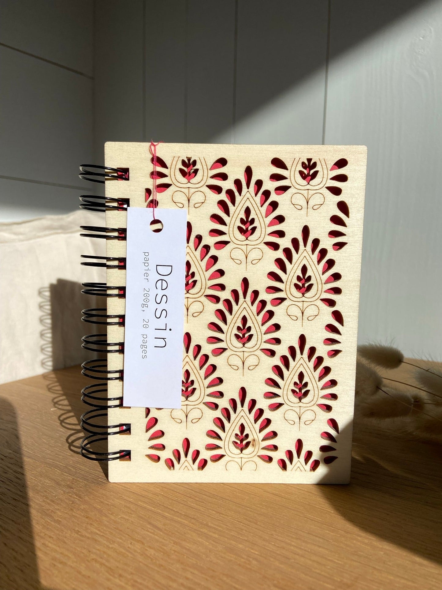 Petit carnet A6 en bois gravé à motif Indien - Atelier ORYS