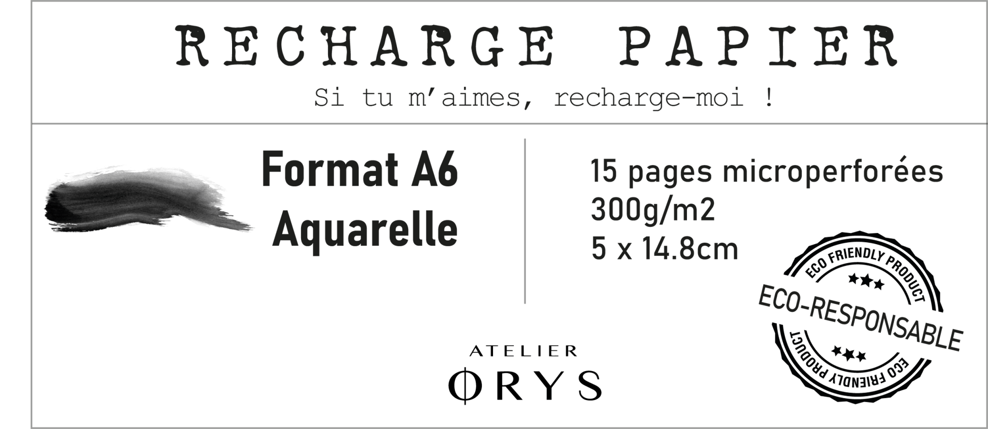 Recharge petit carnet - Papier aquarelle - Atelier ORYS